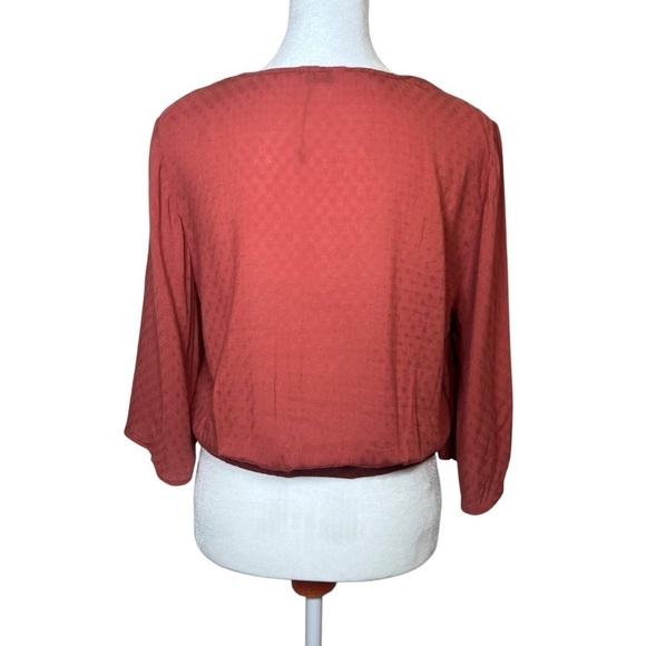 OXXO Burnt Orange Crepe Bell Sleeve Shirt Top Terra Rosa Coastal Cowgirl Sz Med - Picture 8 of 12